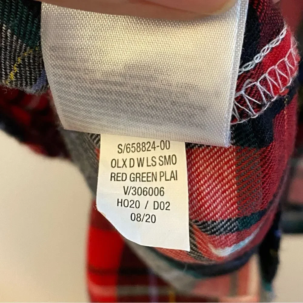 Old Navy girls Plaid Flannel Smocked Long-Sleeve Dress Christmas holiday L 10-12